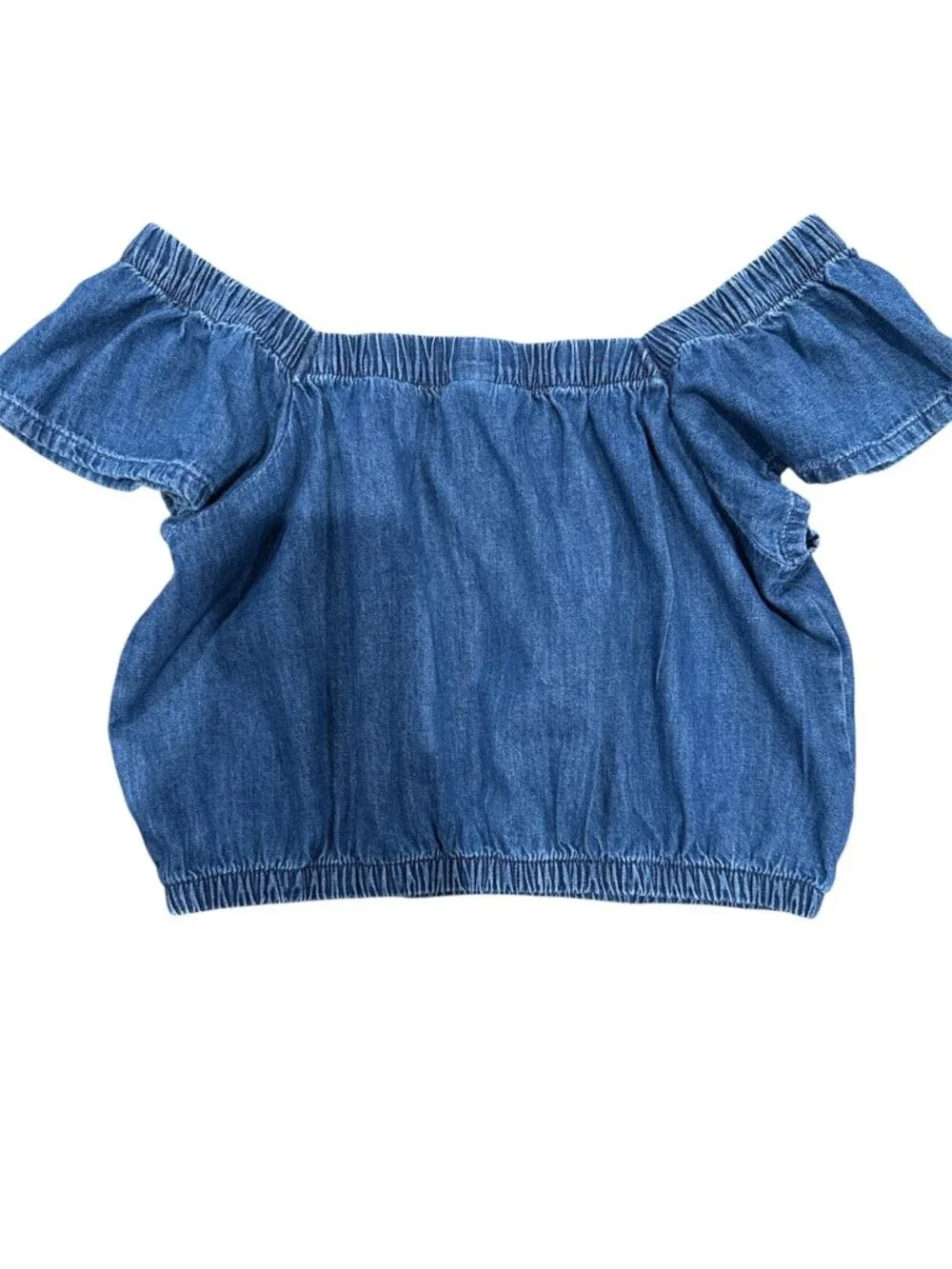 Gap Kids Flutter Sleeve Denim Top Size XL 12 Blue 100% Cotton Elastic
